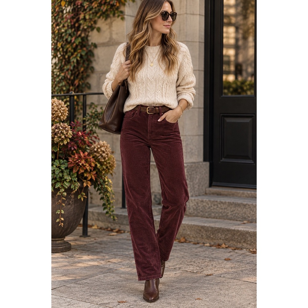 Levi's 724 High Rise Straight Corduroy Pants Burgundy Size 30